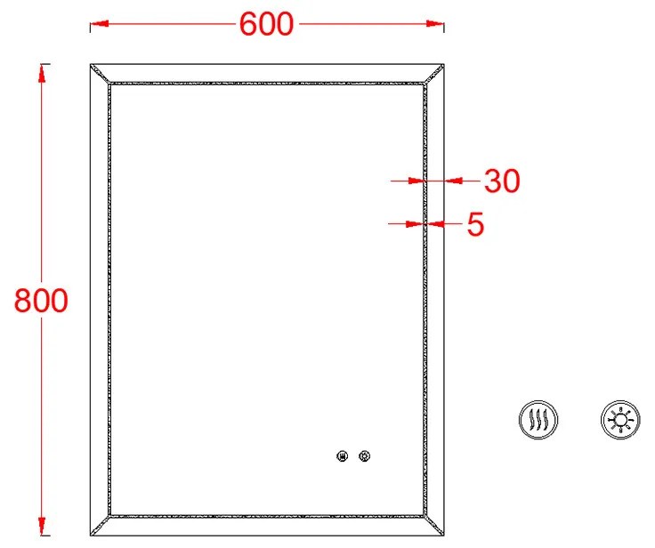 Oglinda Fluminia, Verona-60, dreptunghiulara, 60 x 80 cm, cu LED, 3 culori, dezaburire