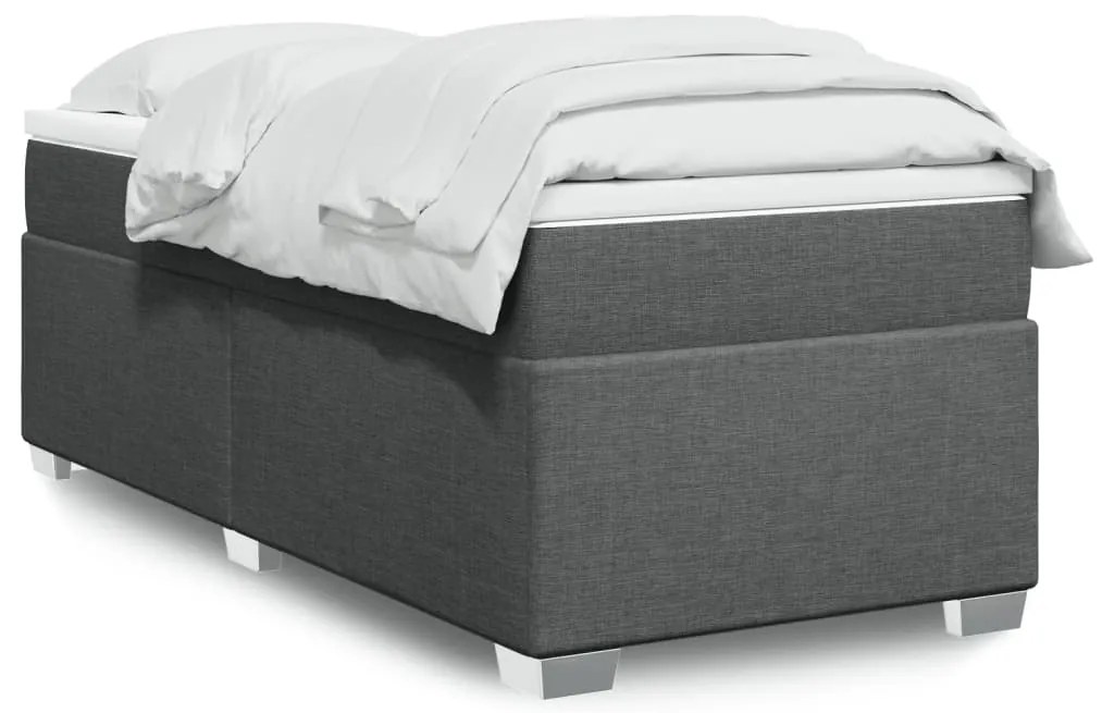 vidaXL Pat box spring cu saltea, gri închis, 90x190 cm, textil
