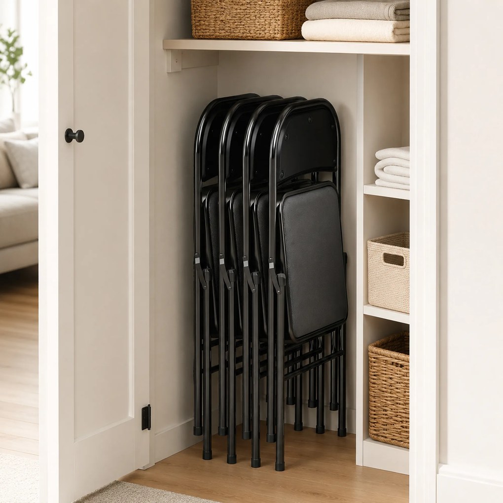 HOMCOM Set de 2 Scaune Pliabile Metalice, Tapițate cu Piele Ecologică PU, pentru Interior, cu Șezut Confortabil și Spătar Deschis | Aosom Romania