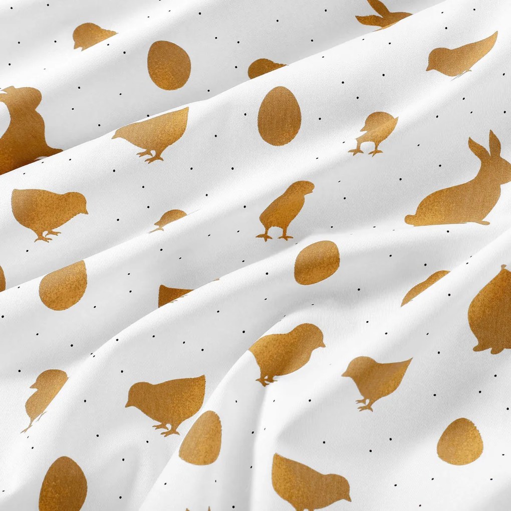 Goldea față de masă 100% bumbac solid - simboluri aurii de paște - ovală 140 x 220 cm