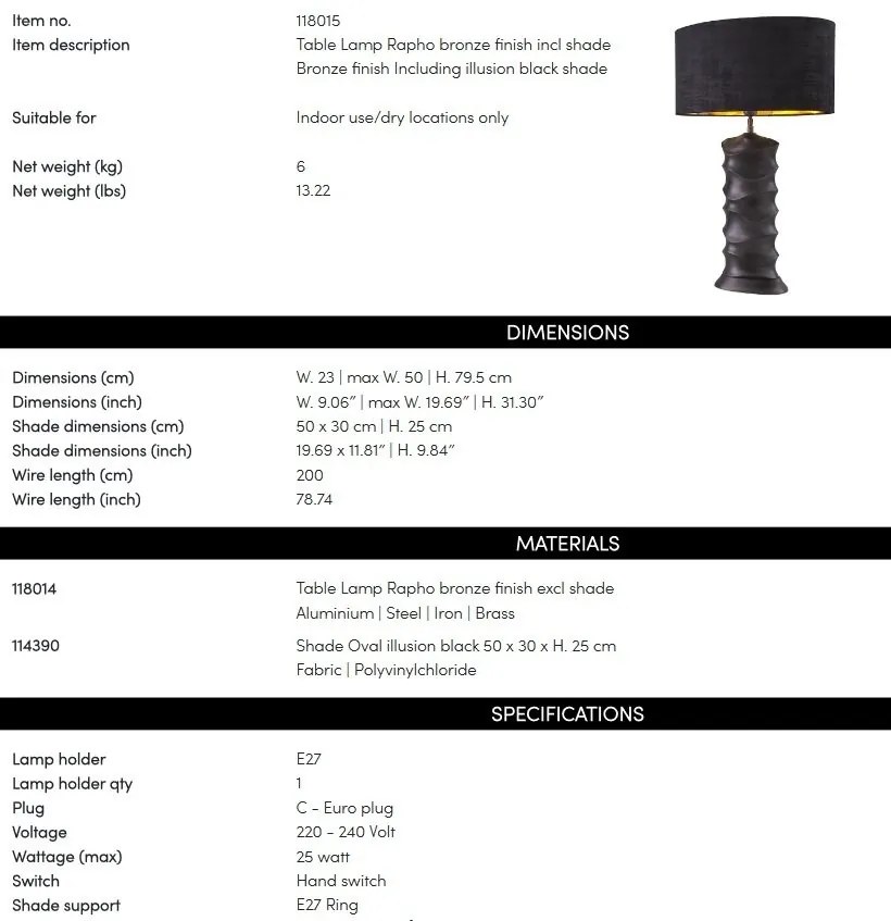 Veioza, Lampa de masa design LUX Rapho, bronz