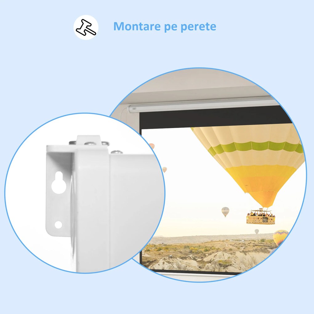 HOMCOM Ecran Proiector 120", Motorizat cu Telecomandă, Montaj pe Perete sau Tavan, Ideal pentru Acasă și Birou, 293,5x8x176 cm, Alb | Aosom Romania