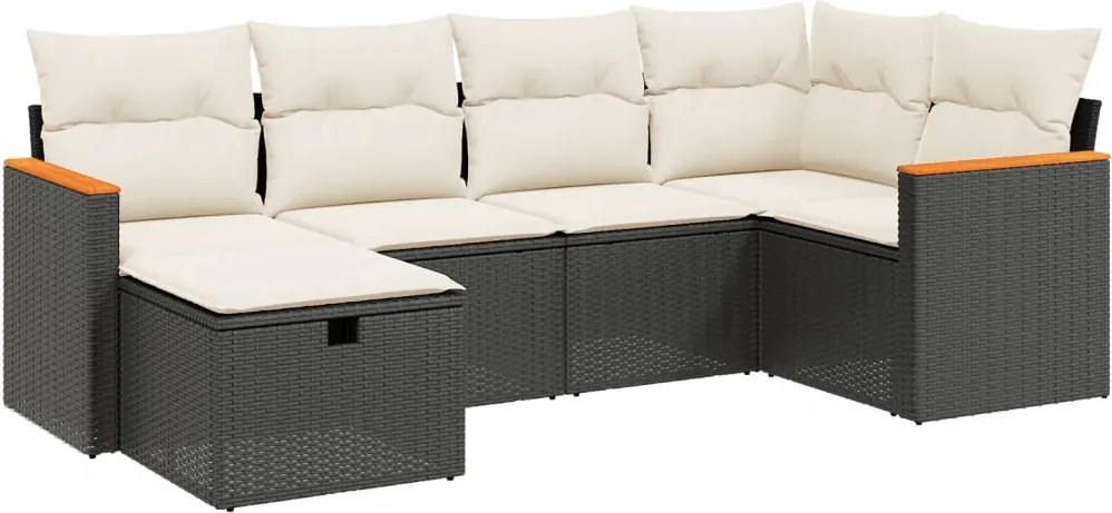 vidaXL Set mobilier de grădină cu perne, 6 piese, negru, poliratan