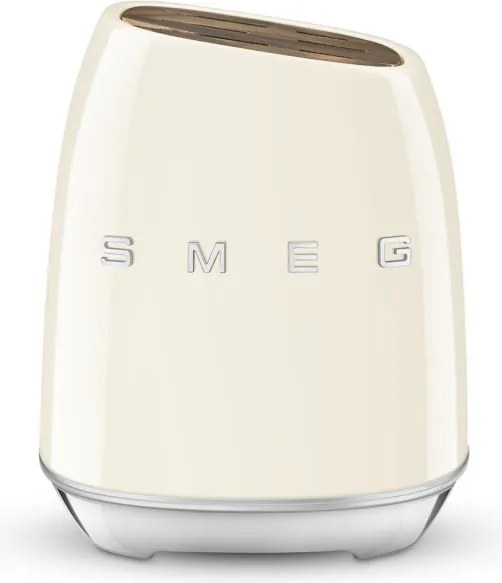 Set de cutite cu suport SMEG KBSF02CR, 7 piese, Manere din lemn de salcam, Otel inoxidabil german, Crem