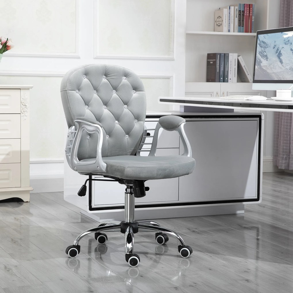 Vinsetto Scaun de birou, Scaun de birou ergonomic cu braț, Spătar capitonat, Înălțime reglabilă, Scaun de calculator cu catifea, Foaier pentru biroul de acasă, Gri | Aosom Romania