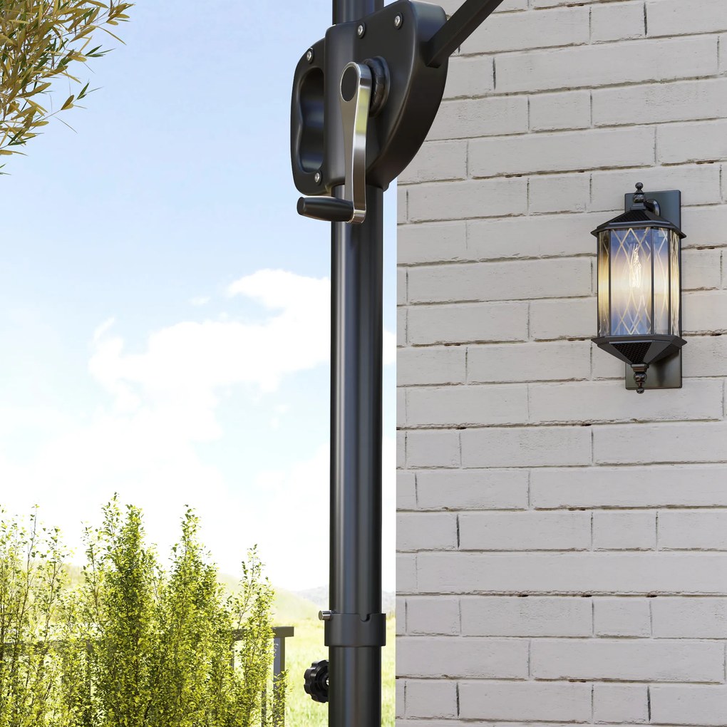 Outsunny Umbrelă Suspendată cu Bază Greutăți și Acoperiș Dublu pentru Grădină, Umbrelă Suspendată Pătrată cu Manivelă și Unghi Reglabil, Gri Închis | Aosom Romania