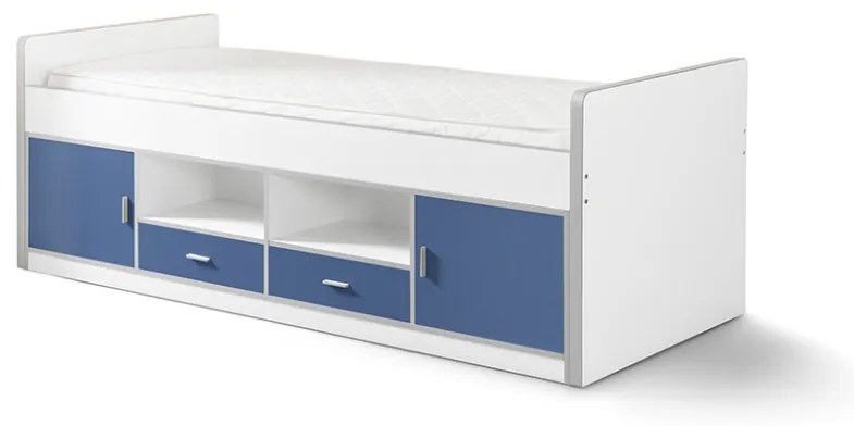 Pat cu Depozitare Integrată, Albastru și Alb (PAL și MDF) Bonny – Vipack