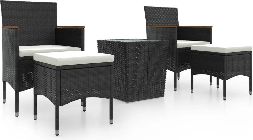 vidaXL Set mobilier bistro grădină 5 piese negru poliratan și sticlă