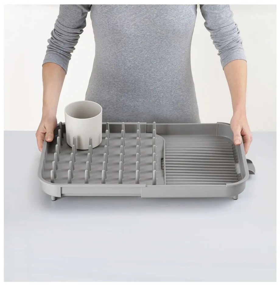 Scurgător de vase gri ajustabil din plastic 34x37 cm Duo – Joseph Joseph