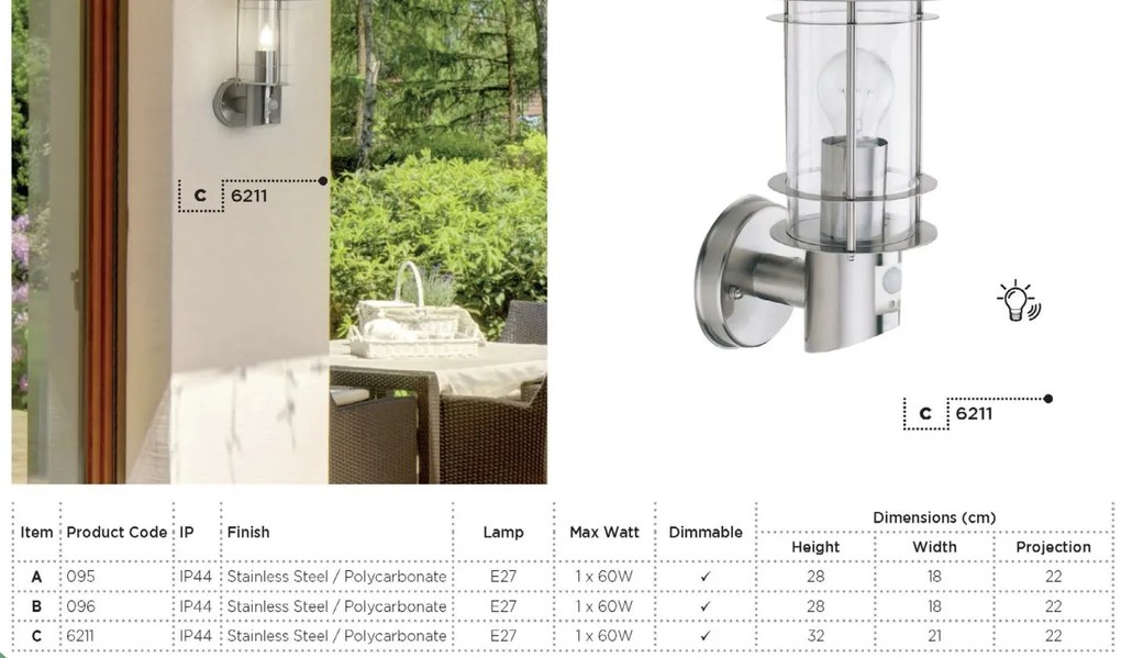 Aplica de perete exterior cu senzor de miscare Outdoor 6211 SRT