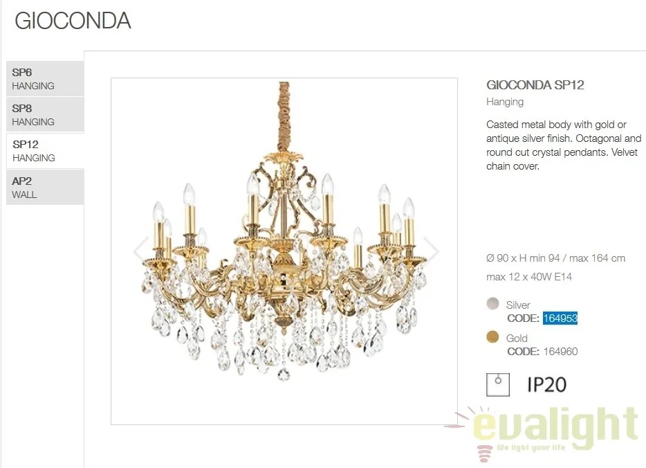 Candelabru design elegant GIOCONDA SP12 ORO 164960