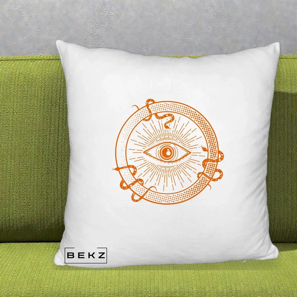 Perna Personalizata Ochiul Providentei Mistic Orange, 40x40 cm, Alb Pufos, Husa Detasabila, Perna Inclusa, BEKZ®