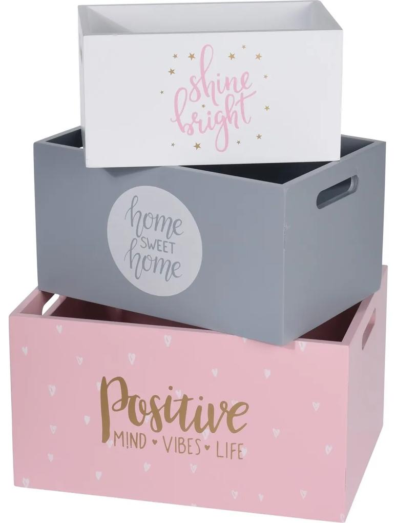Koopman Set de cutii decorative Pastel style 3, roz