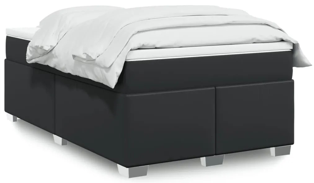 vidaXL Pat box spring cu saltea, negru, 120x190 cm, piele ecologică