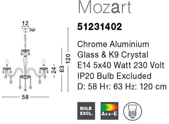 Candelabru elegant cu cristale K9 Mozart 5L