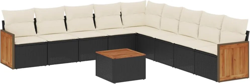 vidaXL Set canapele de grădină cu perne, 10 piese, negru, poliratan