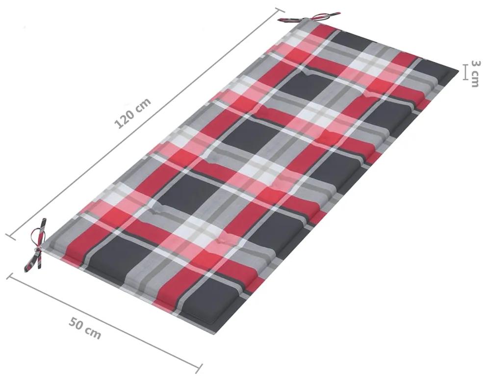 Bancheta regala de gradina cu perna, 135 cm, gri, lemn masiv acacia 1, grey and red check pattern, 2
