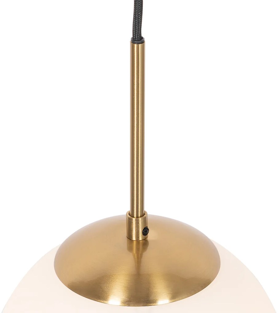 Lampă suspendată Art Deco aurie cu sticlă opală, inclusiv adaptor negru pentru șină monofazată - Iconic Flore