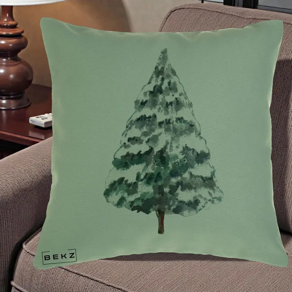 Perna Decorativa cu tematica de Craciun, Brad 2, 40x40 cm, Verde, Husa Detasabila, Perna Inclusa, BEKZ®