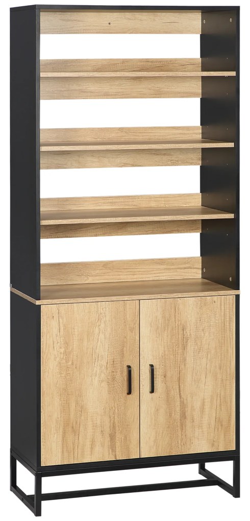 HOMCOM Bufet armoire de cuisine multi-stocare cu dulap și rafturi reglabile din lemn și oțel 75 x 35 x 175 cm | Aosom Romania