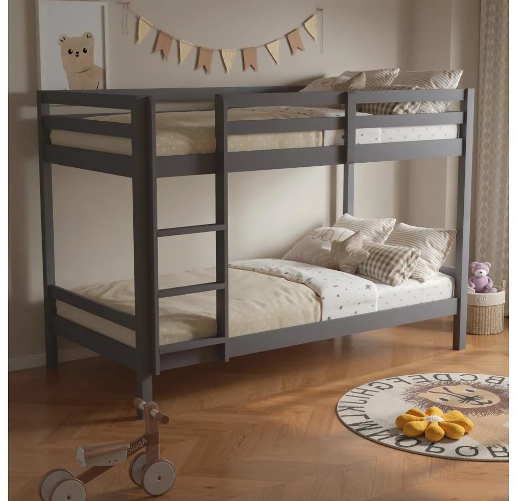 Pat etajat pentru copii 90 cm Invocato (gri) (cu somieră). 1116362