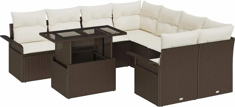 vidaXL Set de canapele pentru grădină cu pernă 9 pcs Maro Poli Rattan