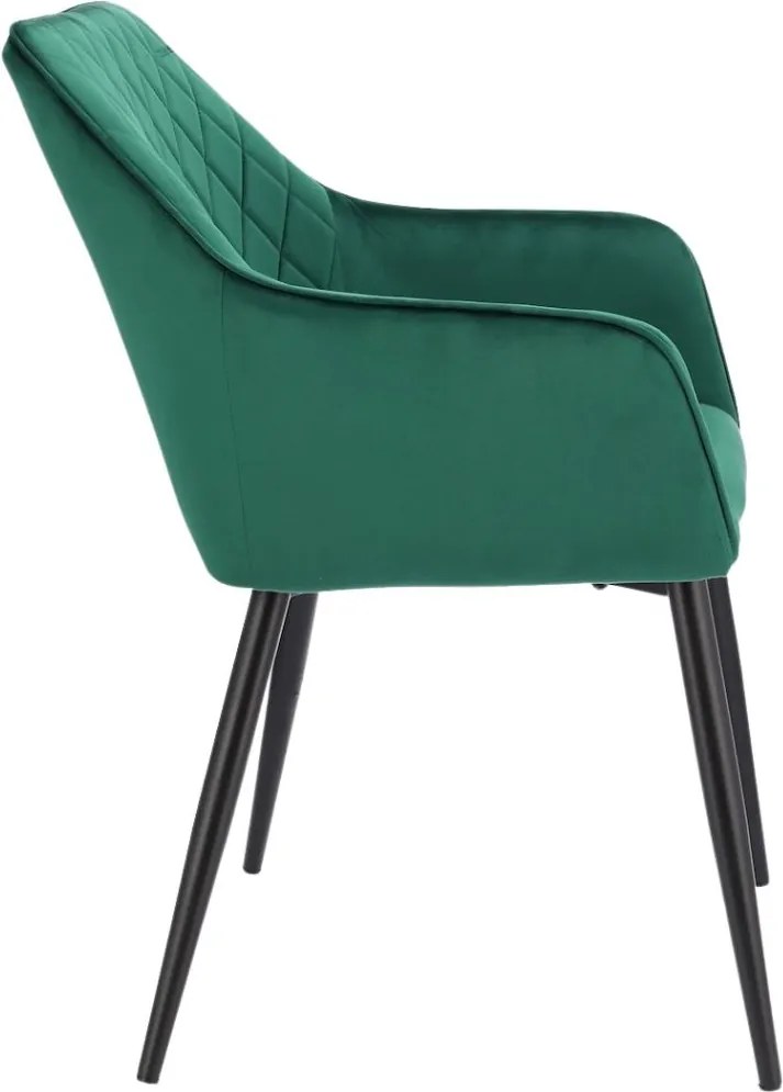 Scaun tapițat din catifea verde, APIS, cu picioare metalice – design modern, confortabil, brand Jumi