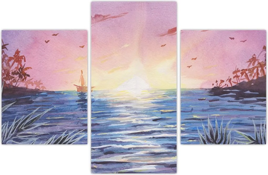 Tablou - Apus de soare deasupra apei, aquarelă (90x60 cm)