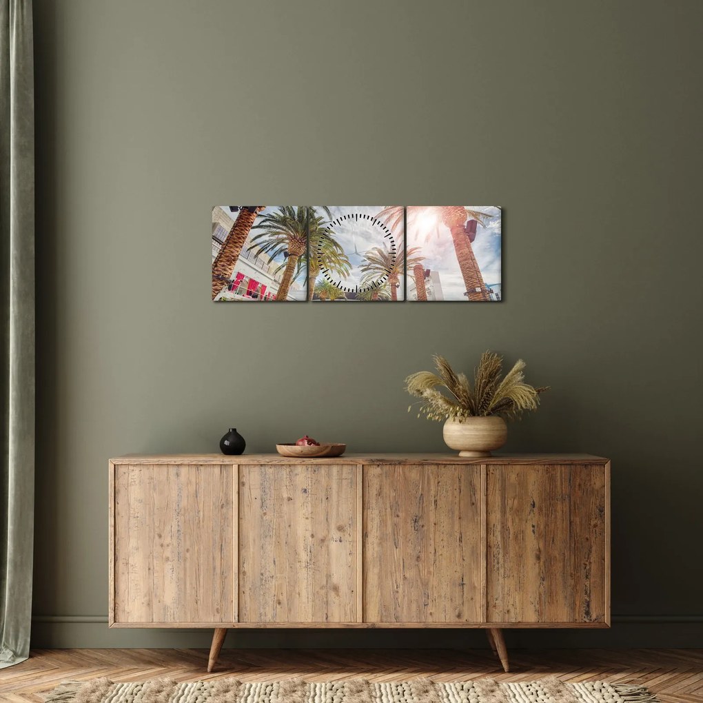 Tablou - palmier cu bazin (cu ceas) (90x30 cm)