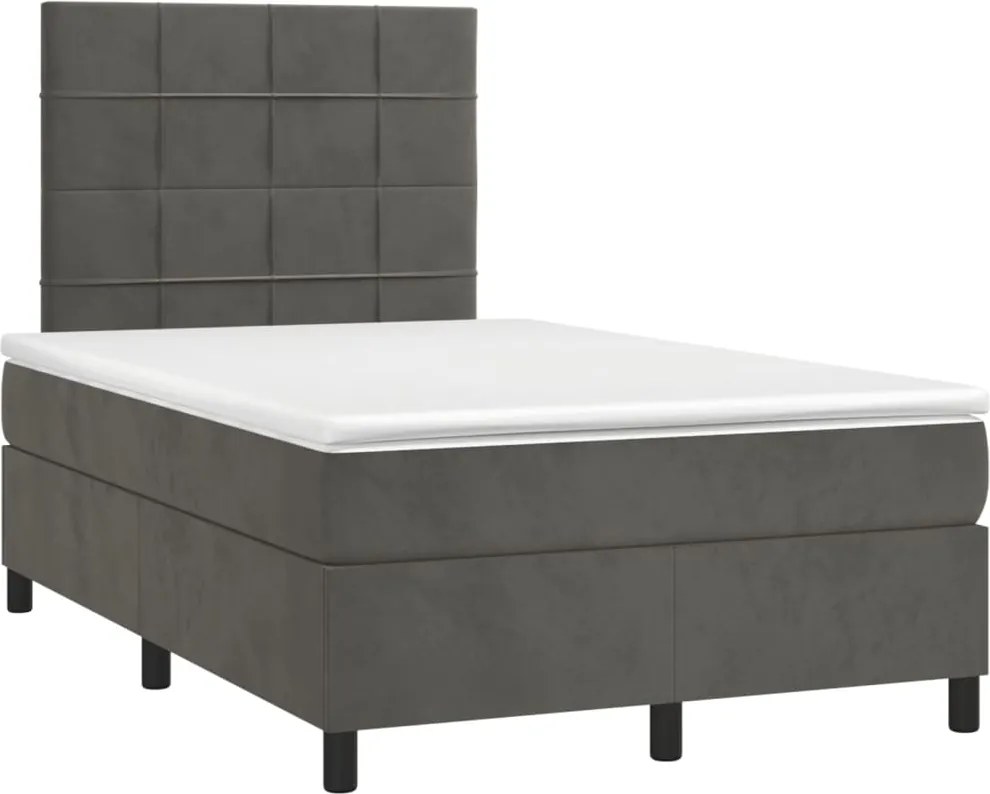 vidaXL Pat box spring cu saltea, gri închis, 120x190 cm, catifea