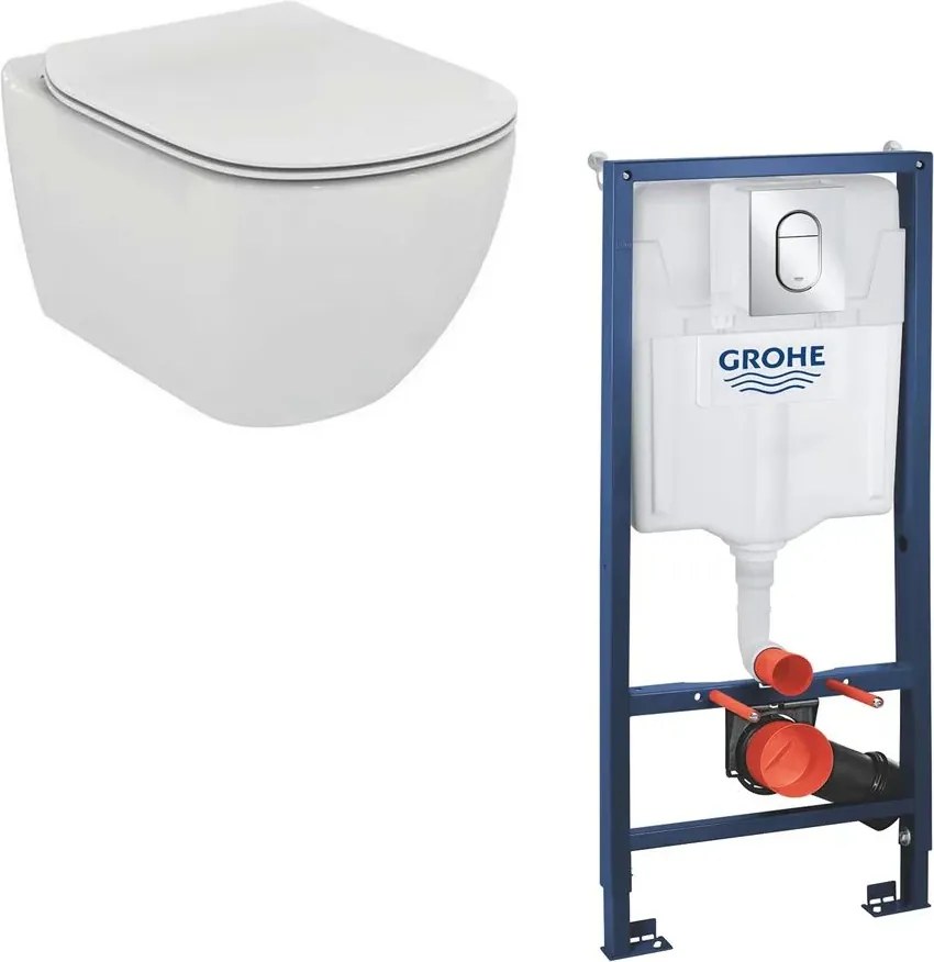 Set vas wc Ideal Standard Tesi AquaBlade cu capac soft close si rezervor Grohe cu clapeta Arena Cosmopolitan S