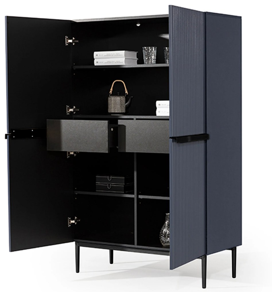 Bufet Nicole 100 cm cu mânere și picioare metalice - bleumarin / picioare negre