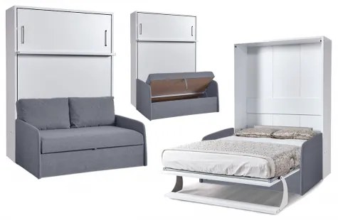 Set pat rabatabil dublu cu somiera inclusa si canapea Diva(LOFT) Confort SET(140X190) - Alb Mat