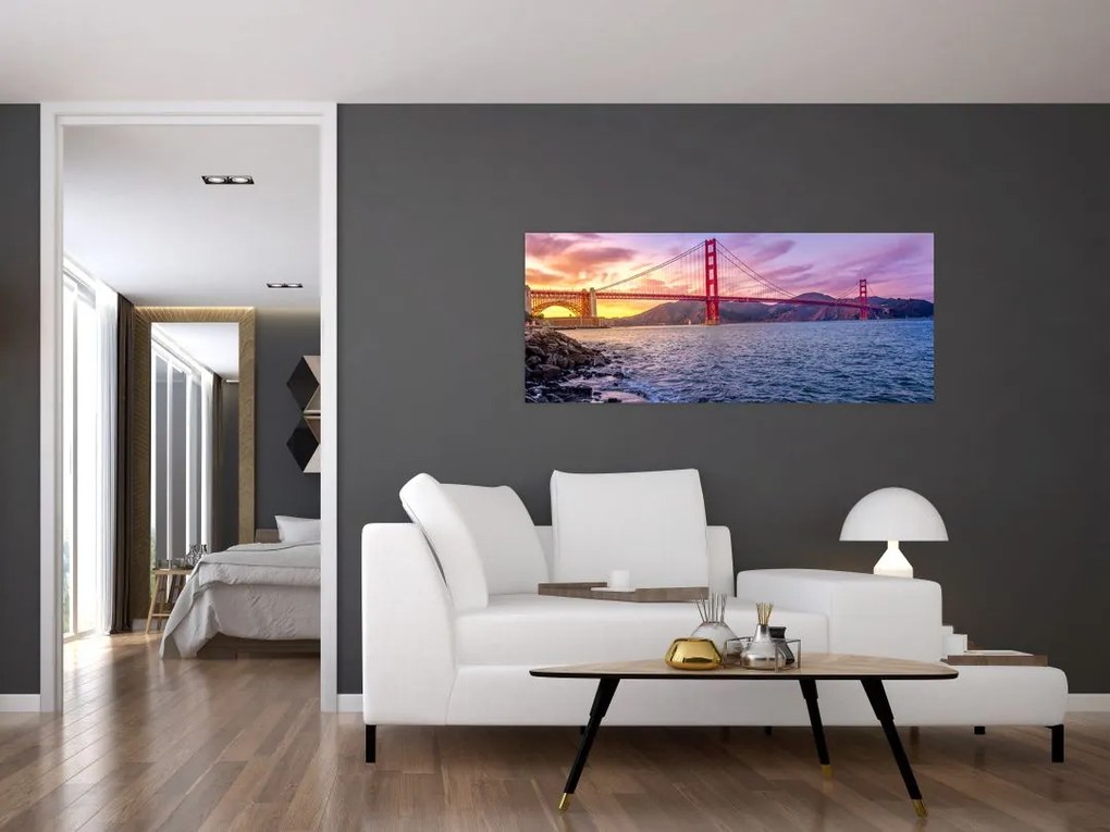 Tablou cu pod și apus de soare (120x50 cm)