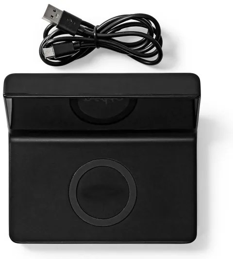 Nedis WCACQ20BK - Ceas cu alarmă, ecran LCD și încărcător wireless 15W/5V negru