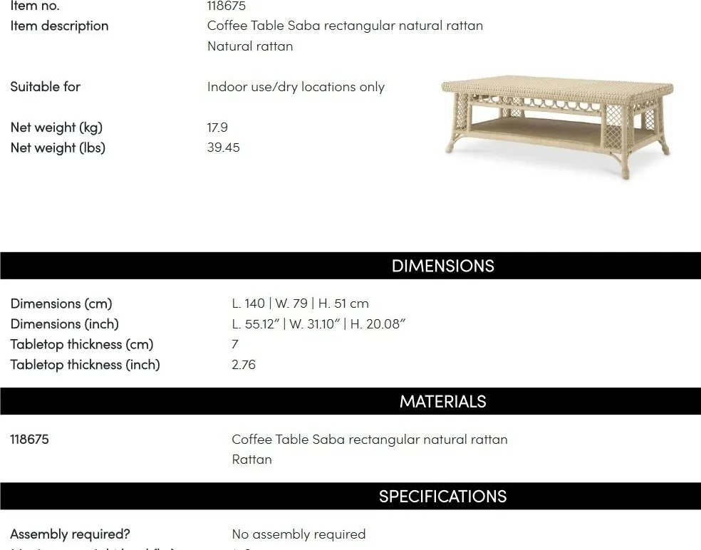 Masuta de cafea din ratan natural design LUX Saba