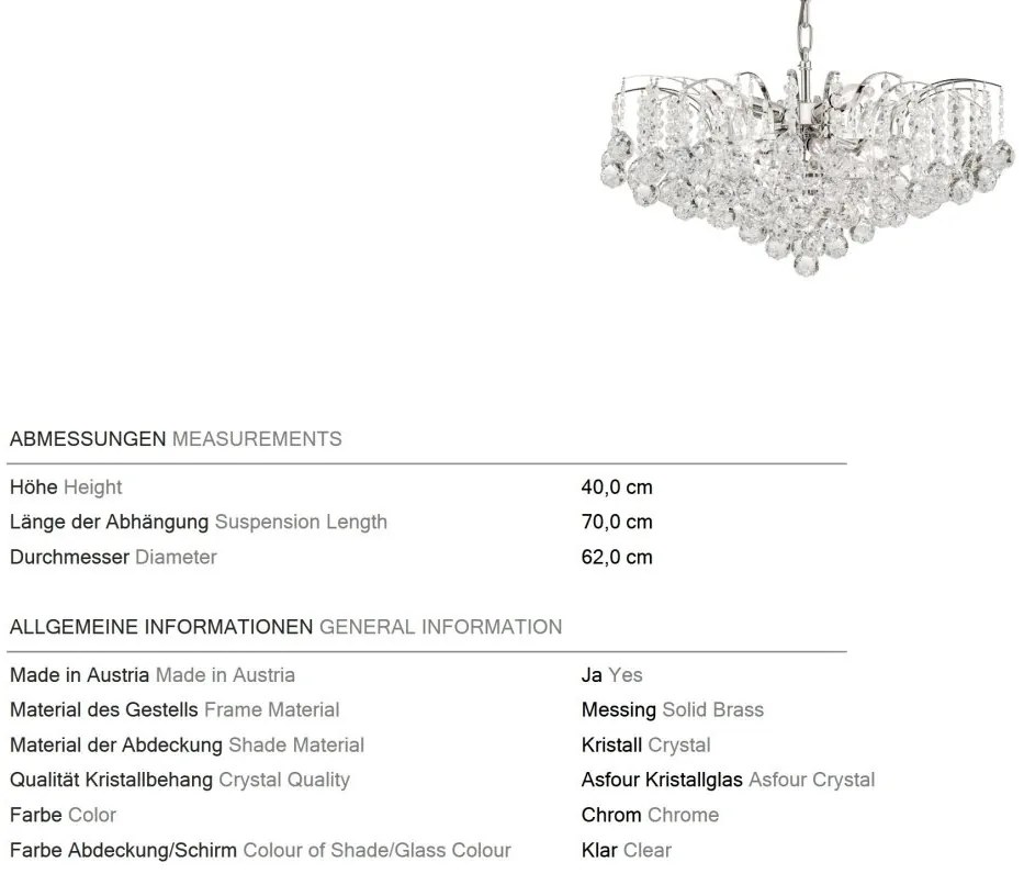 Candelabru cristal Asfour design lux KRISTALL KLASSISCH 9L chrome plated/clear