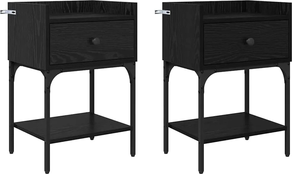 vidaXL Noptieră 2 pcs Stejar Negru 40 x 29 x 60 cm Lemn compozit