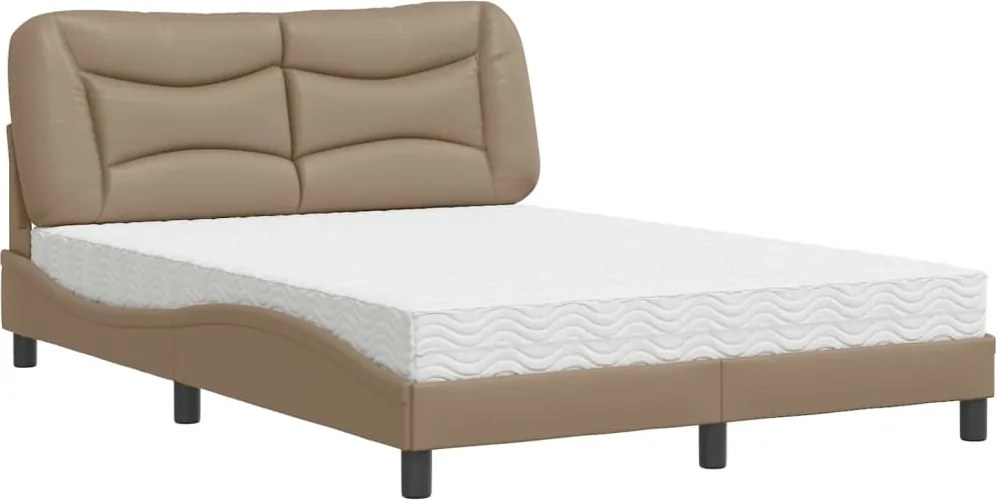 vidaXL Pat cu saltea, Hvar, cappuccino, 140x190cm piele ecologică