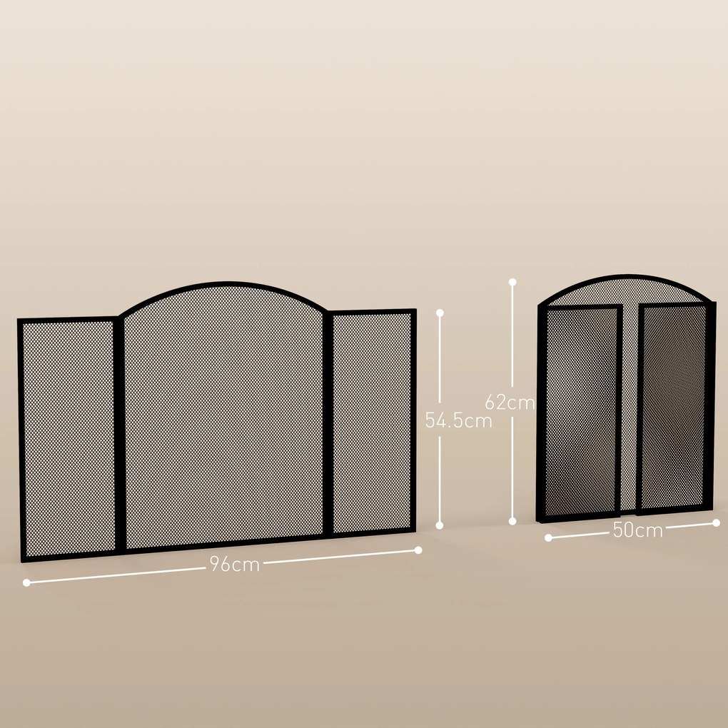 HOMCOM Paravan pliabil pentru șemineu, 3 panouri, ecran pentru șemineu cu structură din oțel 96x62 cm Negru | Aosom Romania