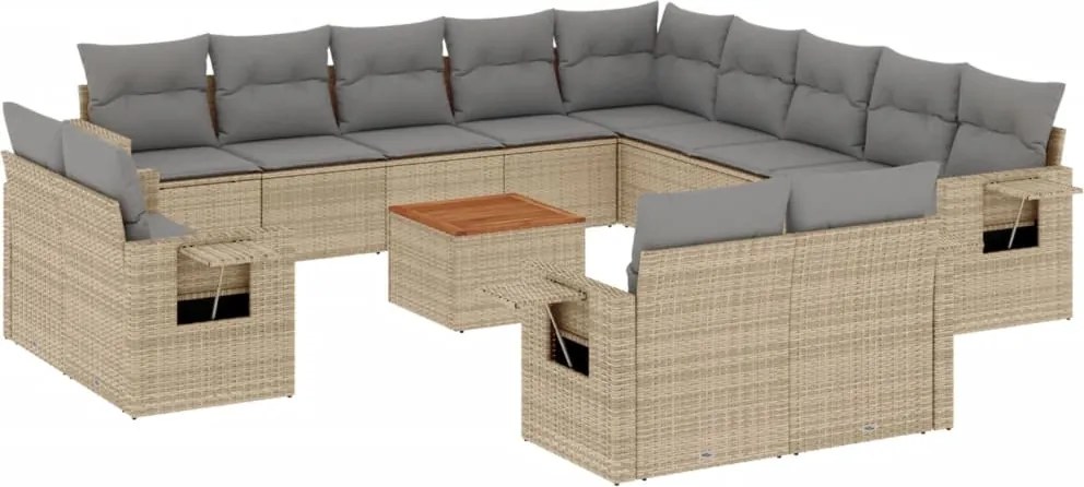 vidaXL Set canapele de grădină, 14 piese, cu perne, bej, poliratan