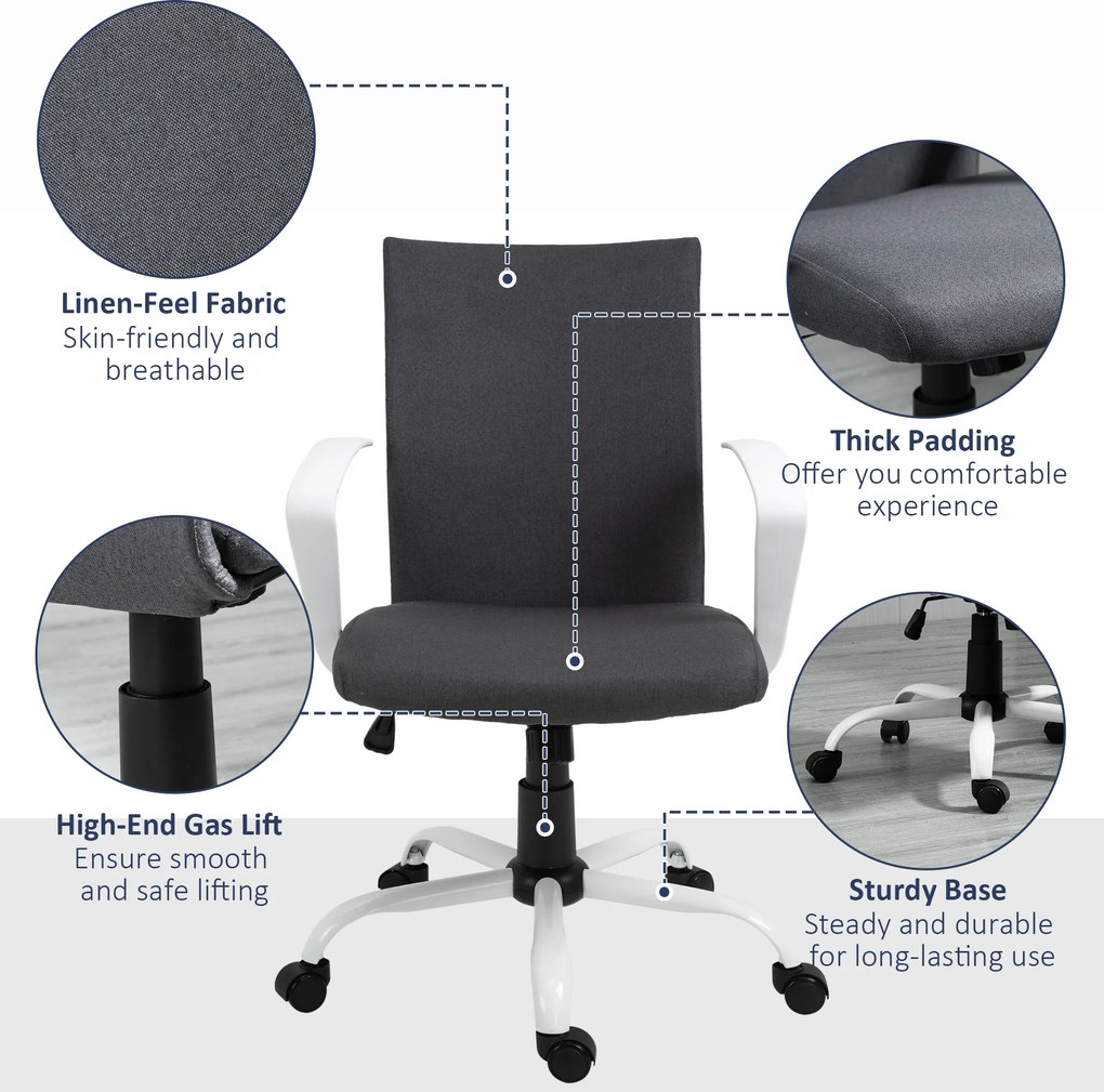 Vinsetto Scaun de Birou Ergonomic și Pivotant pentru Birou, Gri Închis | Aosom Romania
