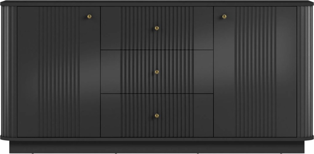 Comodă cu sertare pe soclu Vesper 160 cm - negru / mânere aurii