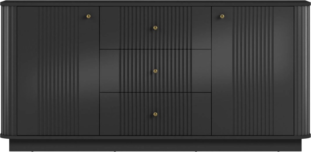 Comodă cu sertare Vesper 160 cm - negru / mânere aurii
