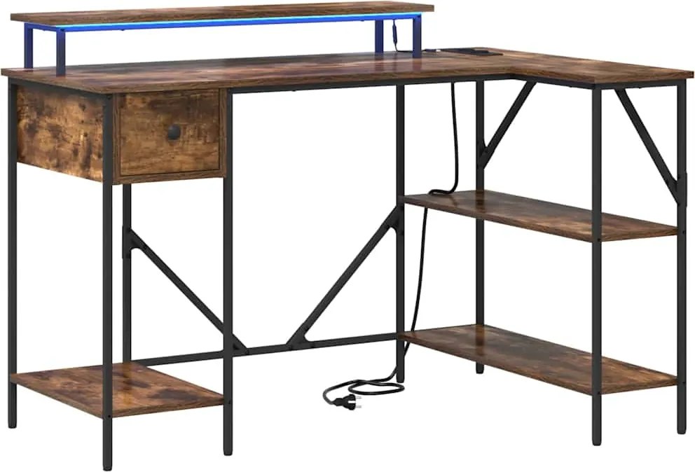 vidaXL Birou cu sertar Stejar fumuriu 120 x 79 x 86,5 cm Lemn compozit