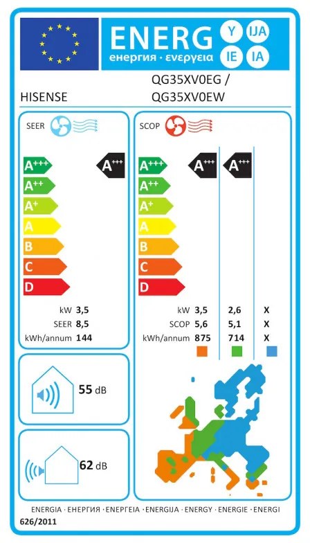 Aparat de aer conditionat inverter Hisense Energy Pro + QG35XV0E, 12000 BTU, 24 m², A+++/A+++, Wi-Fi, Control vocal, Filtru 4in1, Alb