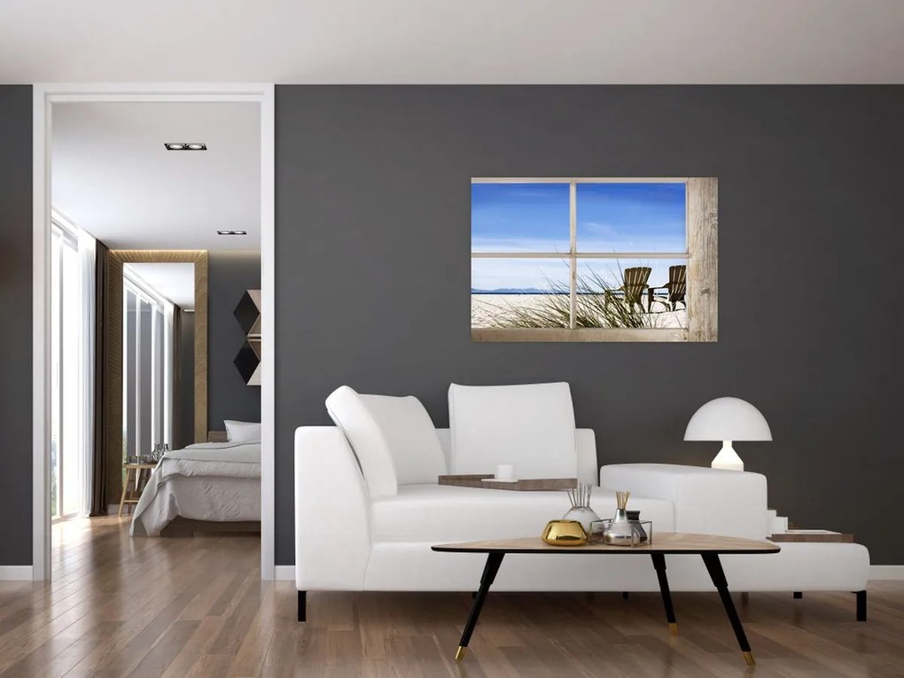 Tablou - Fereastră cu vedere la plajă (90x60 cm)