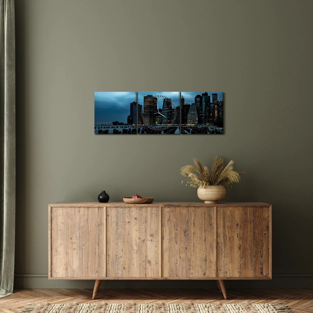 Tablou - Privire spre Zgârâie nori din New York (cu ceas) (90x30 cm)