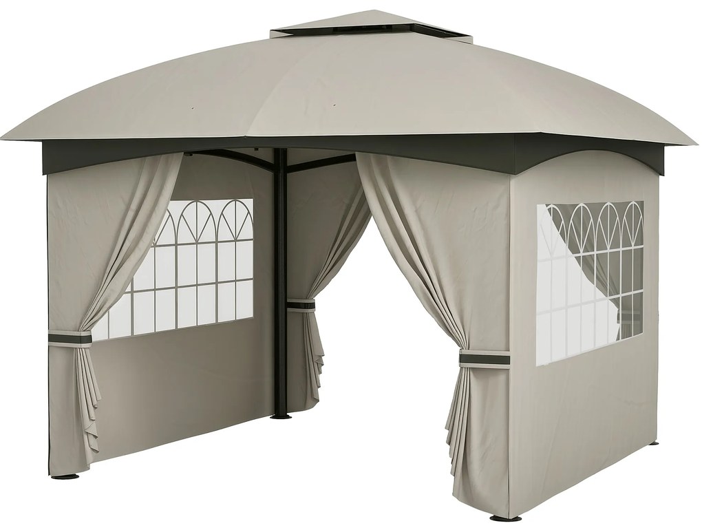 Outsunny Pavilion de grădină 3,4 x 3,4 m, Cort de bere cu acoperiș ventilat, ferestre arcuite, cadru din oțel, Gri deschis | Aosom Romania