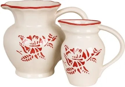 Carafă din ceramică artizanală, natur, cu motive florale pictate manual roșu și bordură decorativă, 15 cm, 1 l, „Marion"